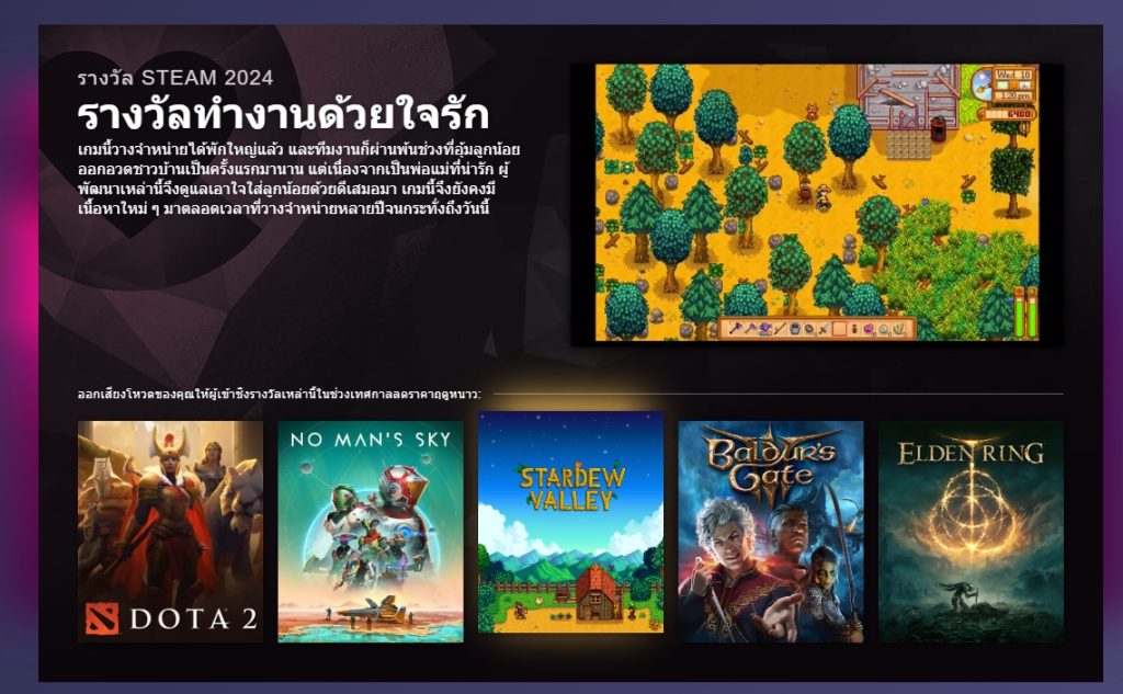 รายชื่อเกมเข้าชิงรางวัลทำงานด้วยใจรักของ Steam Awards 2024