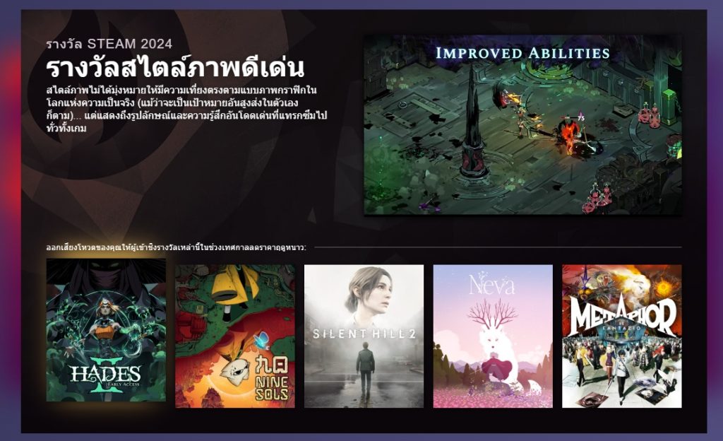 รายชื่อเกมเข้าชิงรางวัลสไตล์ภาพดีเด่นของ Steam Awards 2024