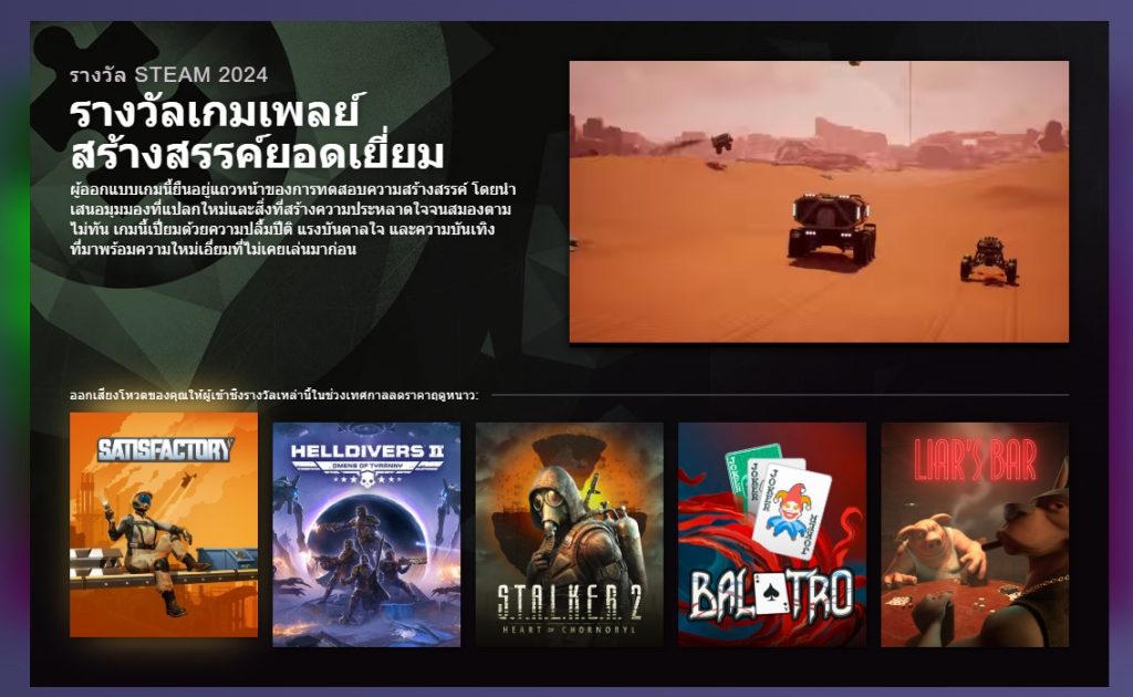 รายชื่อเกมเข้าชิงรางวัลเกมเพลย์สร้างสรรค์ยอดเยี่ยมของ Steam Awards 2024